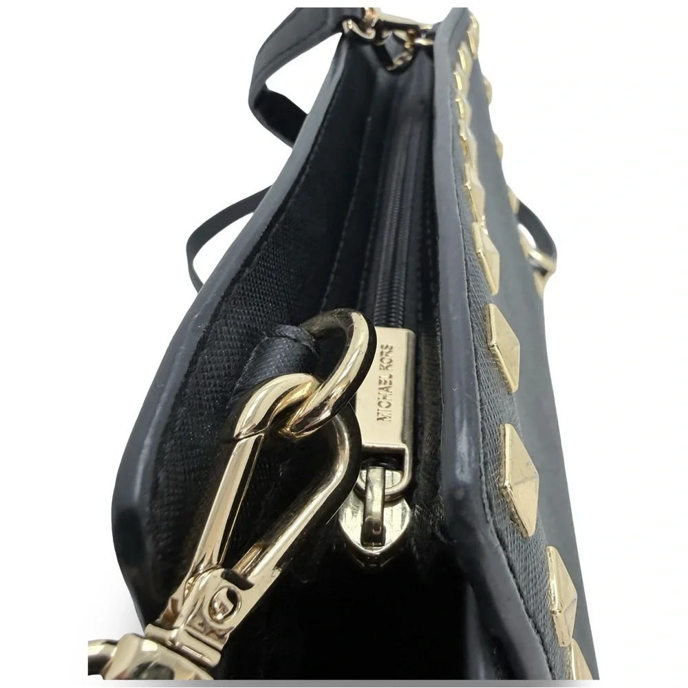 Michael Kors Selma Studded Medium Crossbody Black Saffiano Leather Gold Stud - Picture 14 of 14